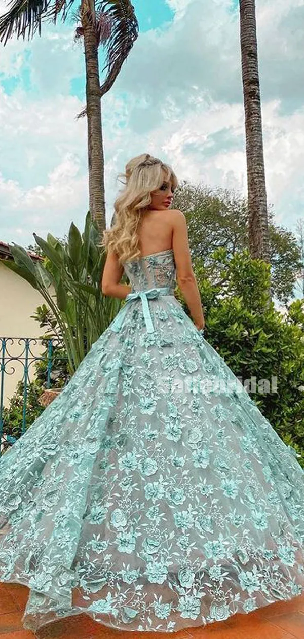 Lovely Sweetheart A-line Tulle Appliques Long Prom Dresses,SFPD0134