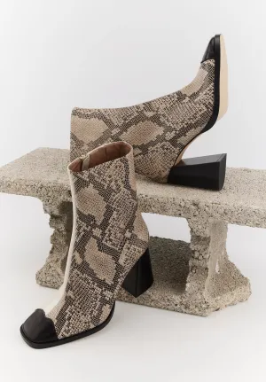 Margot-Cuir Crème, Noir et façon Snake