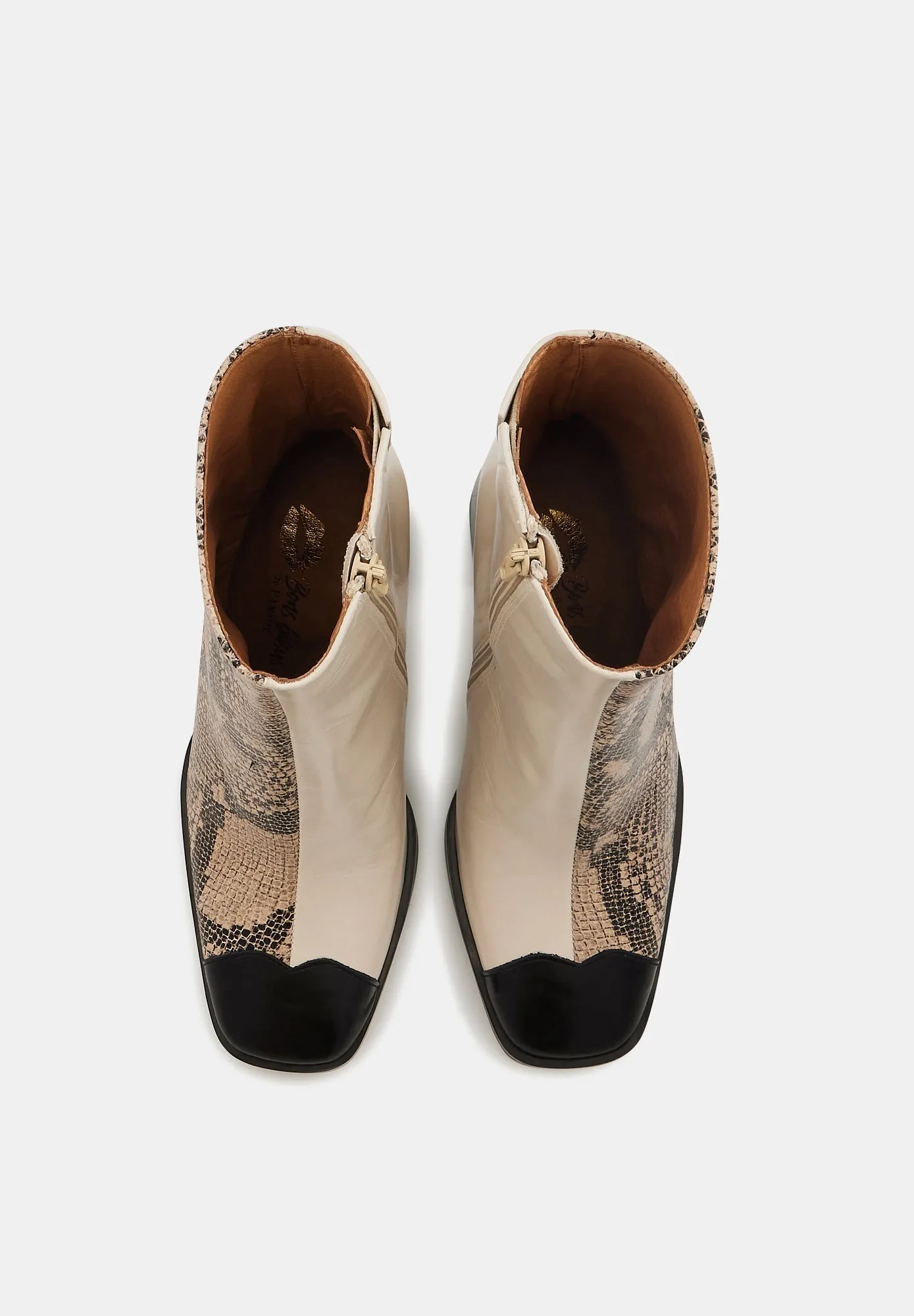 Margot-Cuir Crème, Noir et façon Snake