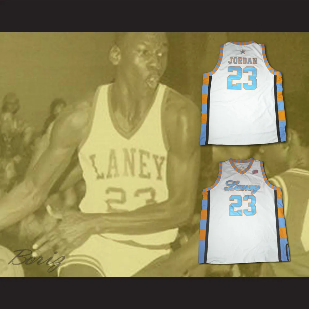 Michael Jordan 23 Laney High School White Basketball Jersey with Patch