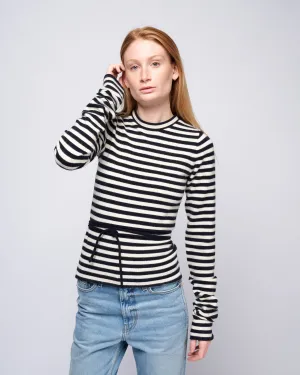minus fitted ls crew w/ strings - breton stripe