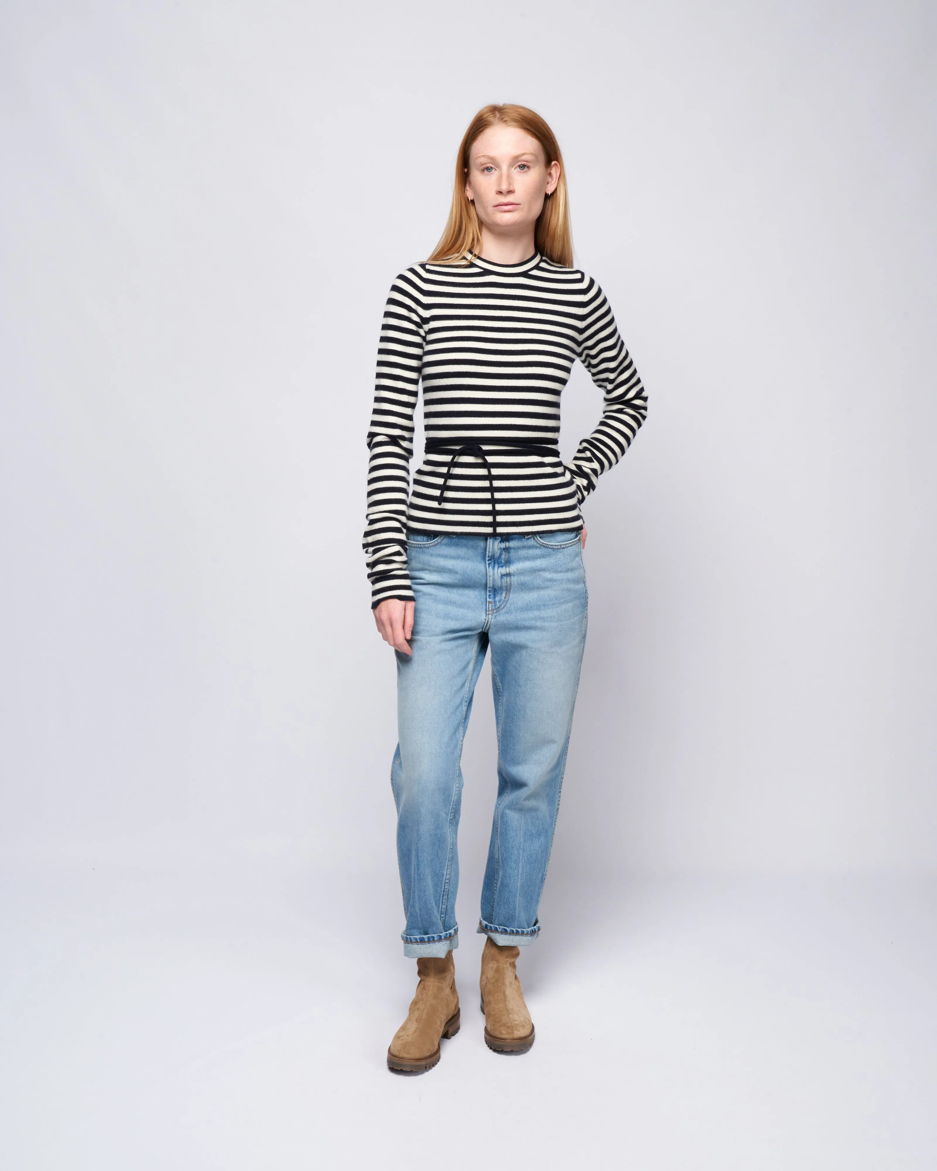 minus fitted ls crew w/ strings - breton stripe