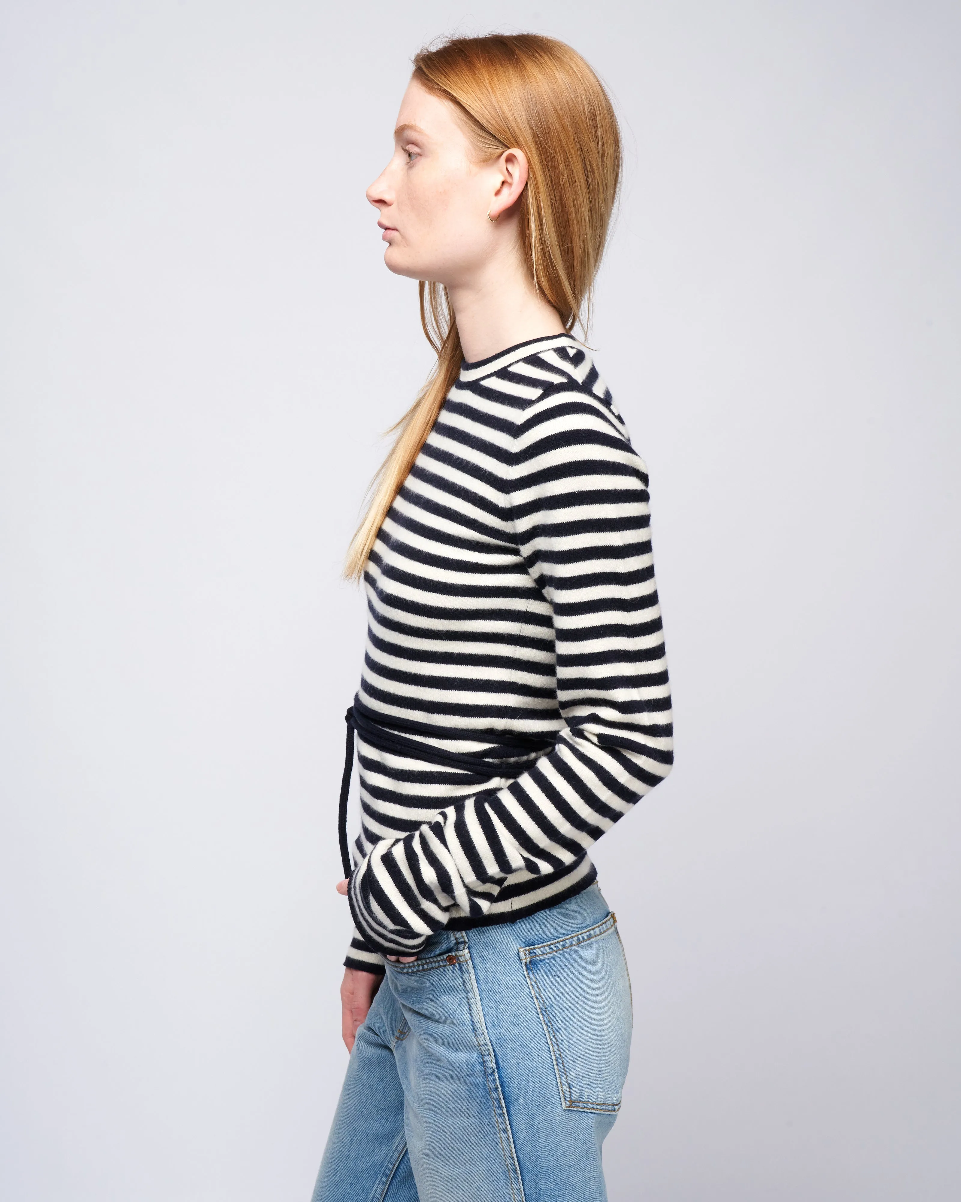 minus fitted ls crew w/ strings - breton stripe