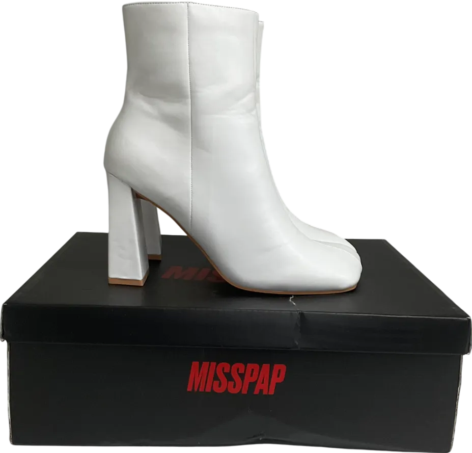 Misspap White Leather Look Square Toe Ankle Boots UK 6 EU 39 👠