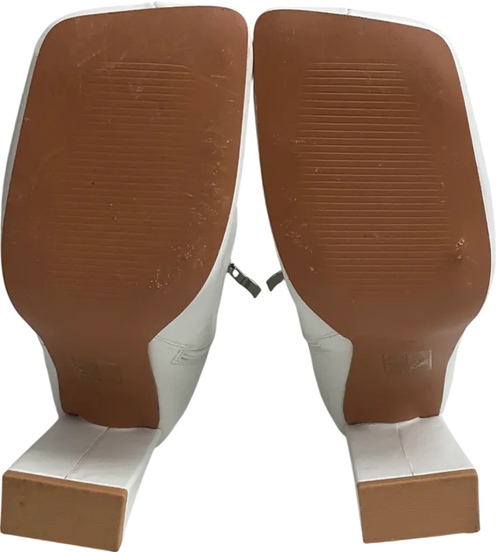 Misspap White Leather Look Square Toe Ankle Boots UK 6 EU 39 👠