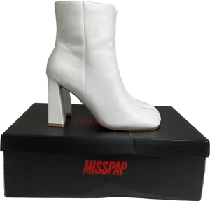 Misspap White Leather Look Square Toe Ankle Boots UK 6 EU 39 👠