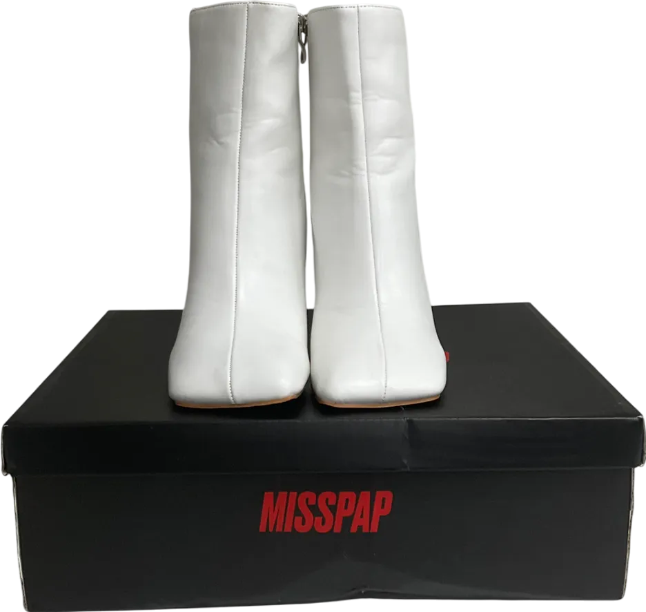 Misspap White Leather Look Square Toe Ankle Boots UK 6 EU 39 👠
