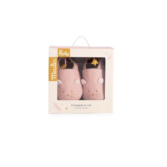 Moulin Roty Pink Leather Slippers