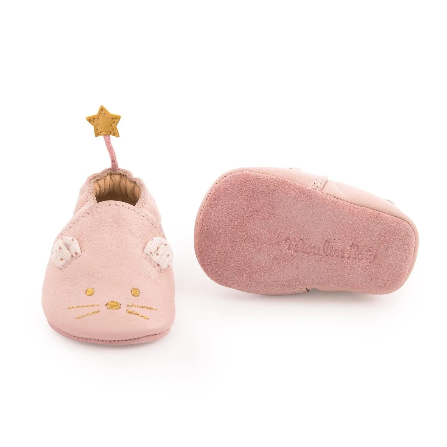 Moulin Roty Pink Leather Slippers
