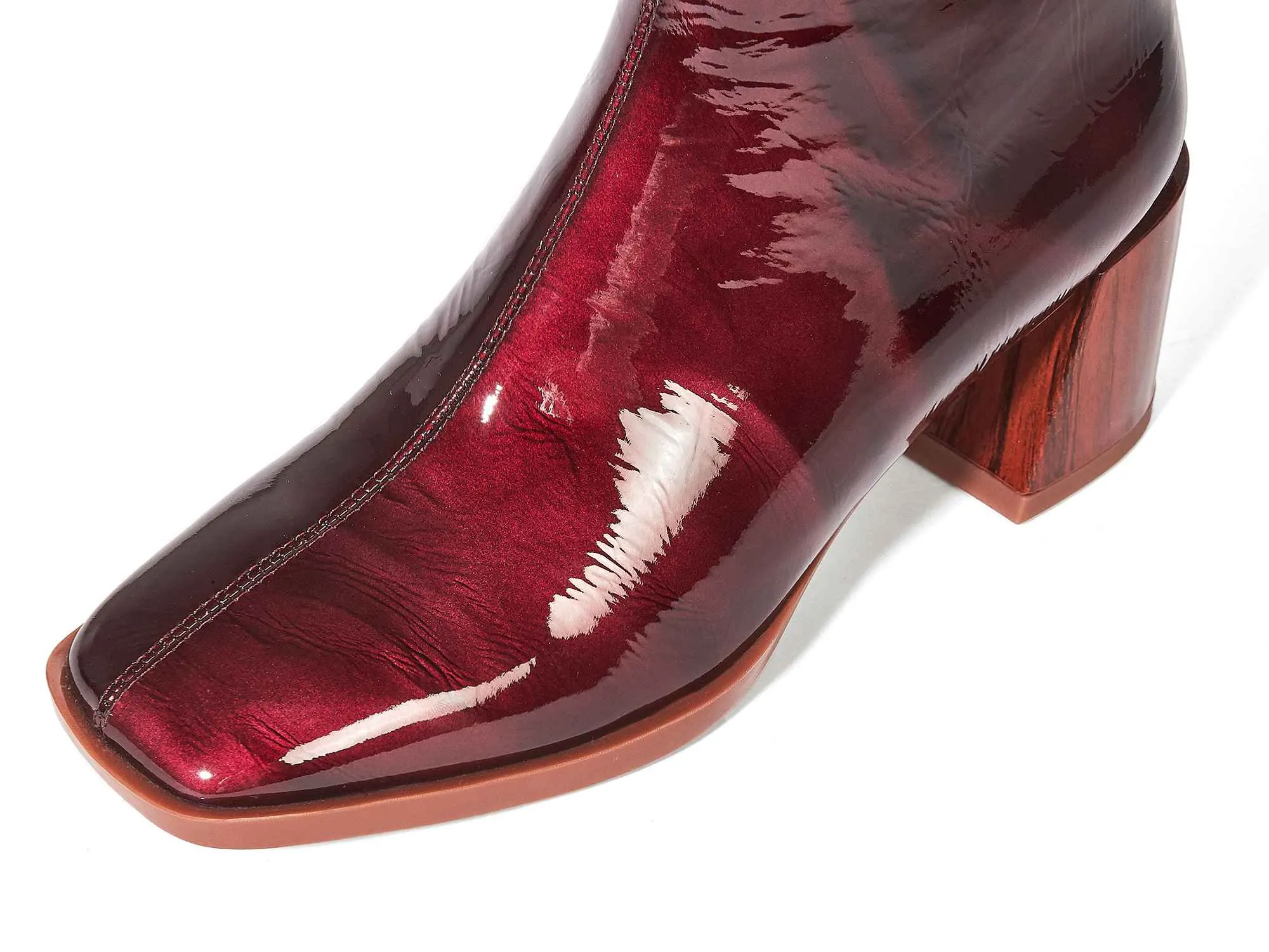 new arrival patent cow leather thick high heels square toe handmade keep warm runway modern show ankle boots