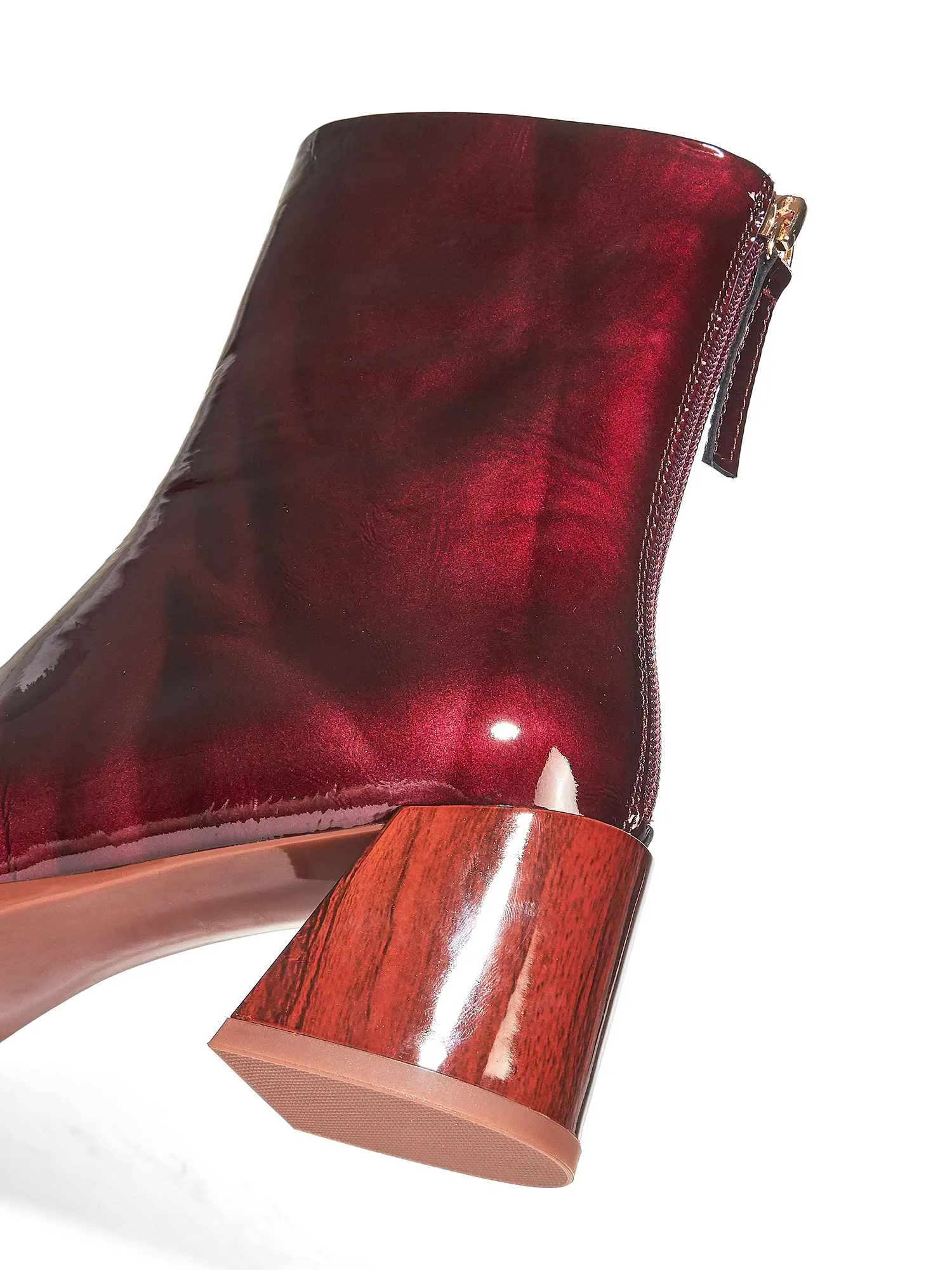 new arrival patent cow leather thick high heels square toe handmade keep warm runway modern show ankle boots