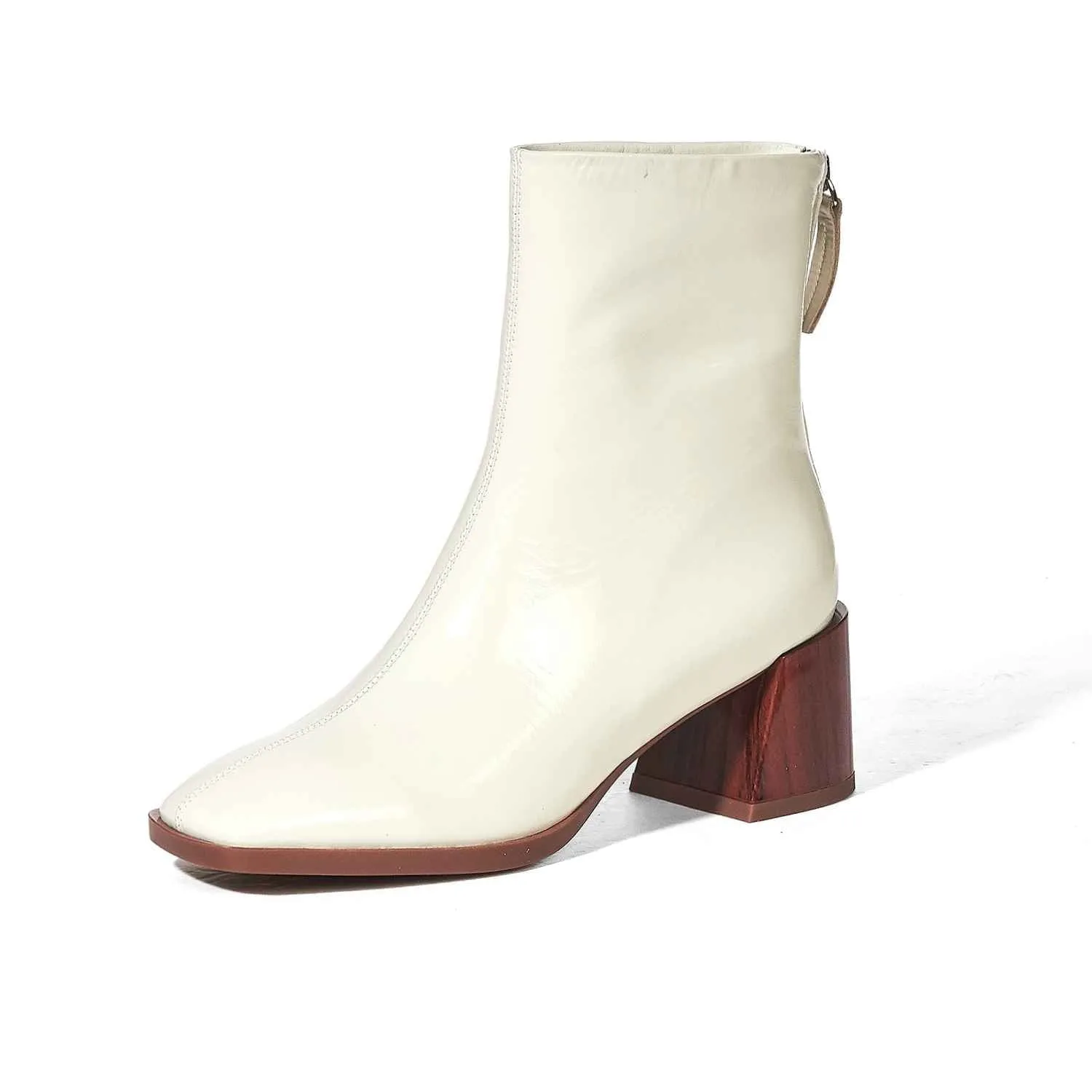 new arrival patent cow leather thick high heels square toe handmade keep warm runway modern show ankle boots