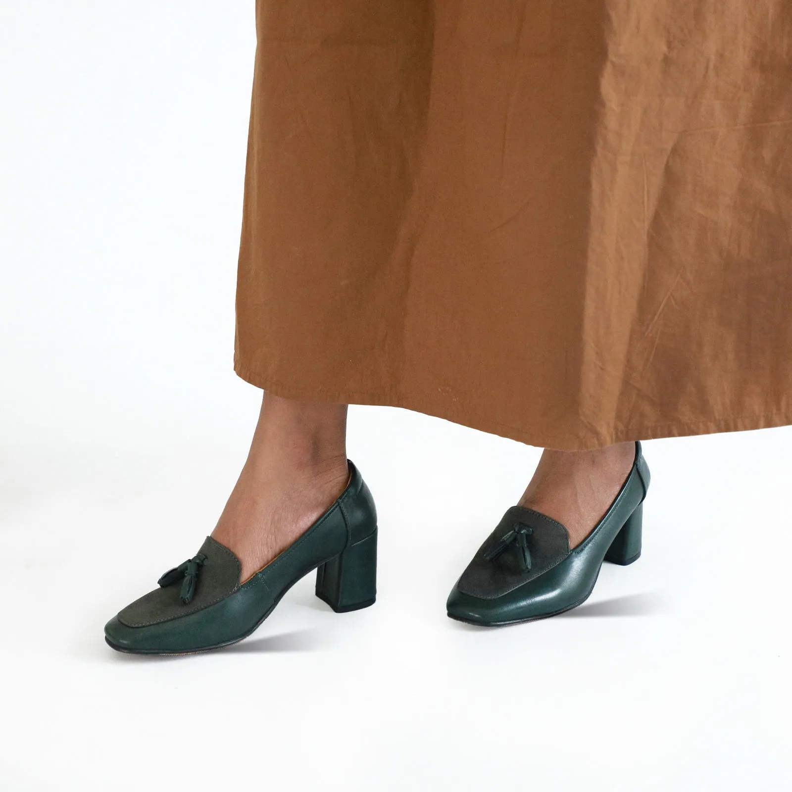 NICHE Women INLove Green Block Heel Tassel Loafers