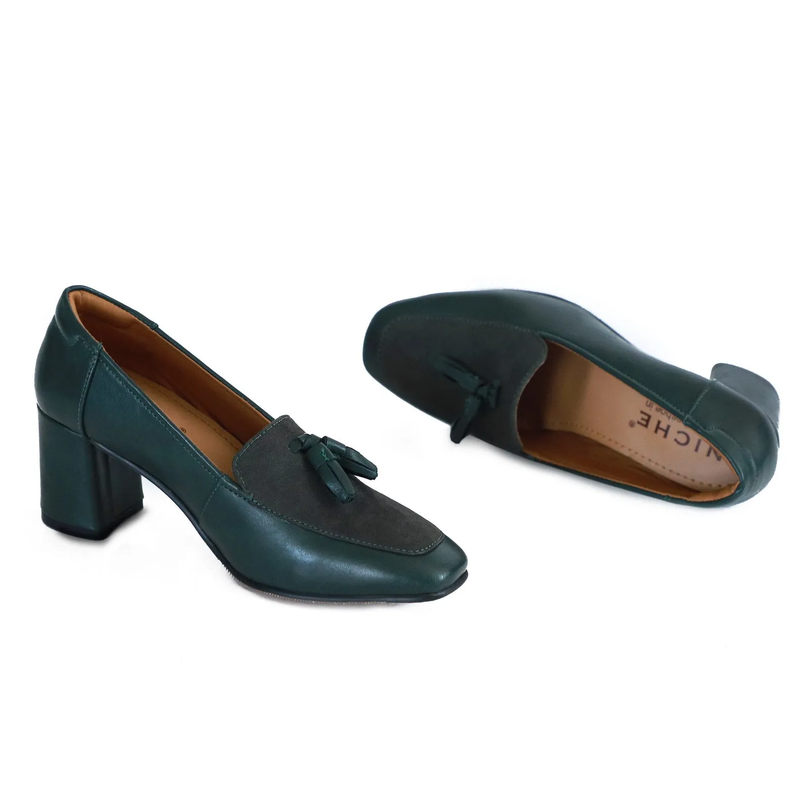 NICHE Women INLove Green Block Heel Tassel Loafers