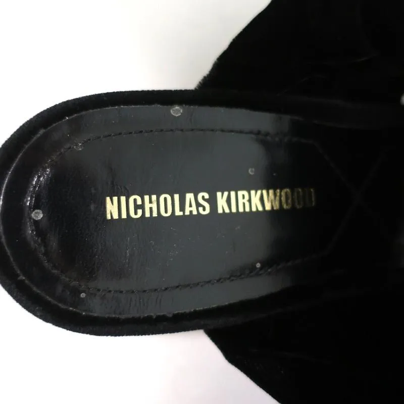 Nicholas Kirkwood Courtney Slide Sandals Black Velvet Size 37 Double-Band Flats