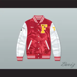 Nutso High School Basketball Red/ White Varsity Letterman Satin Bomber Jacket