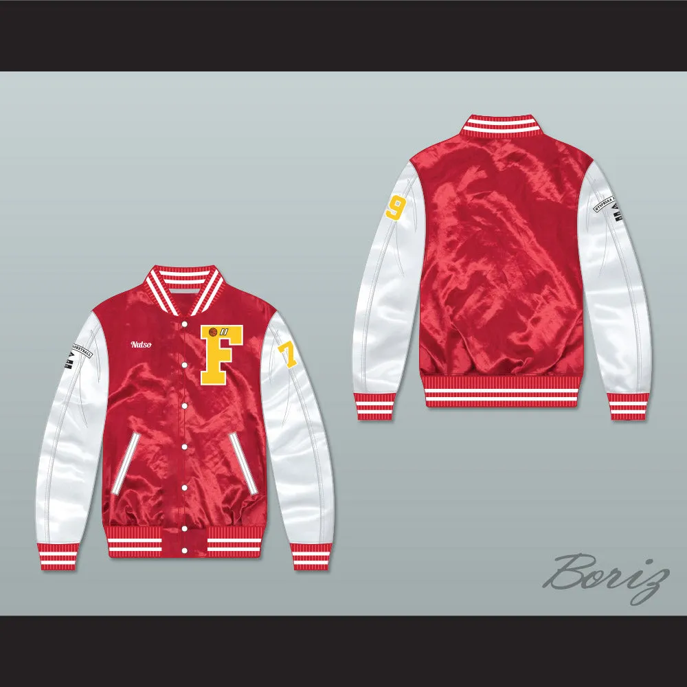 Nutso High School Basketball Red/ White Varsity Letterman Satin Bomber Jacket