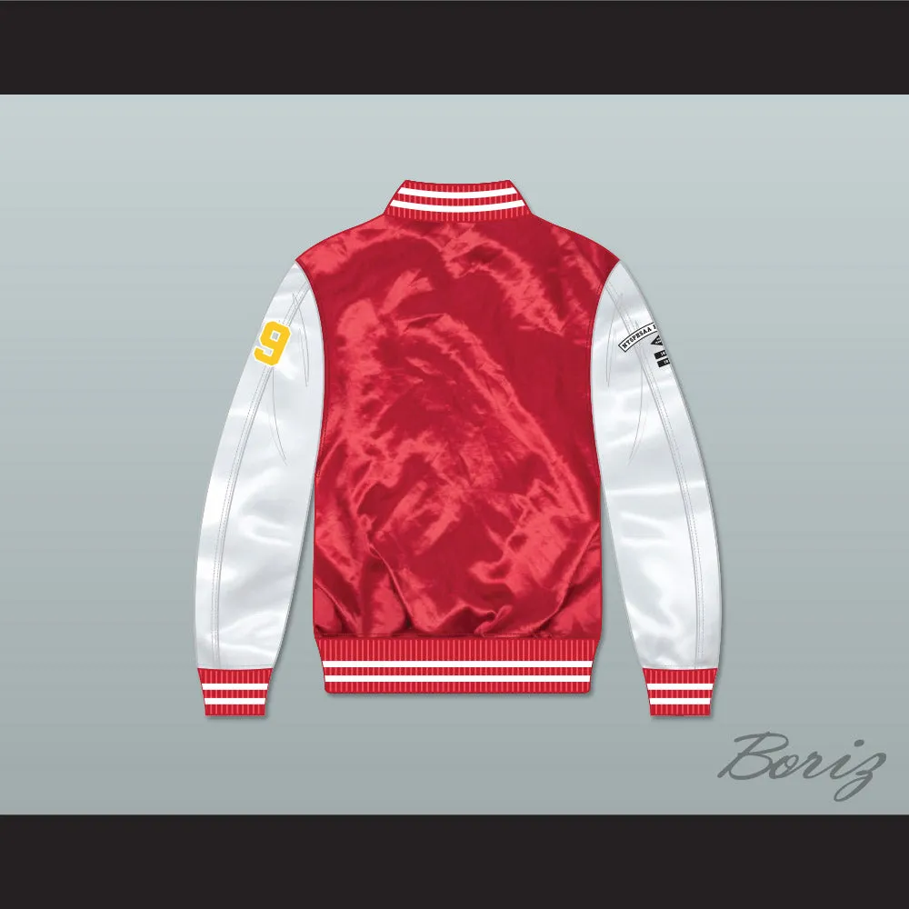 Nutso High School Basketball Red/ White Varsity Letterman Satin Bomber Jacket