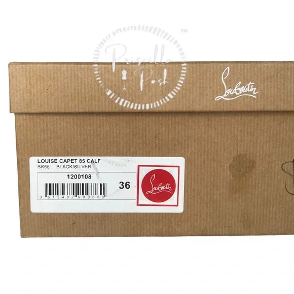 NWB Christian Louboutin Calfskin Louise Capet Spikes 85 Boots Black Silver Stud 36