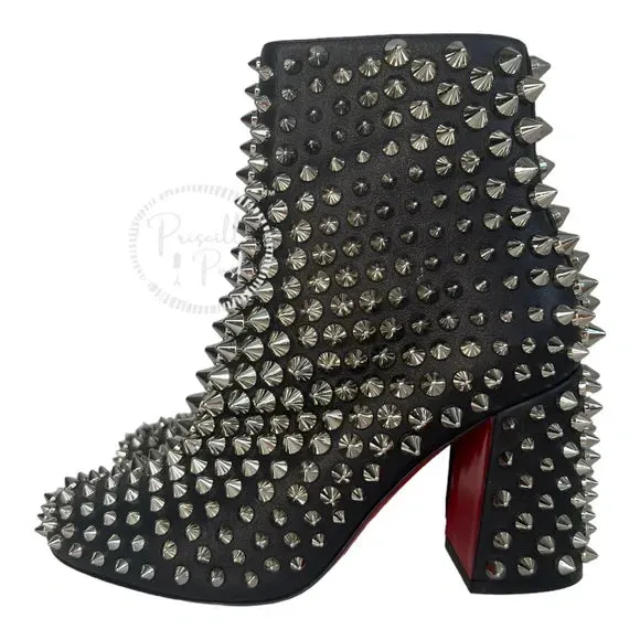 NWB Christian Louboutin Calfskin Louise Capet Spikes 85 Boots Black Silver Stud 36