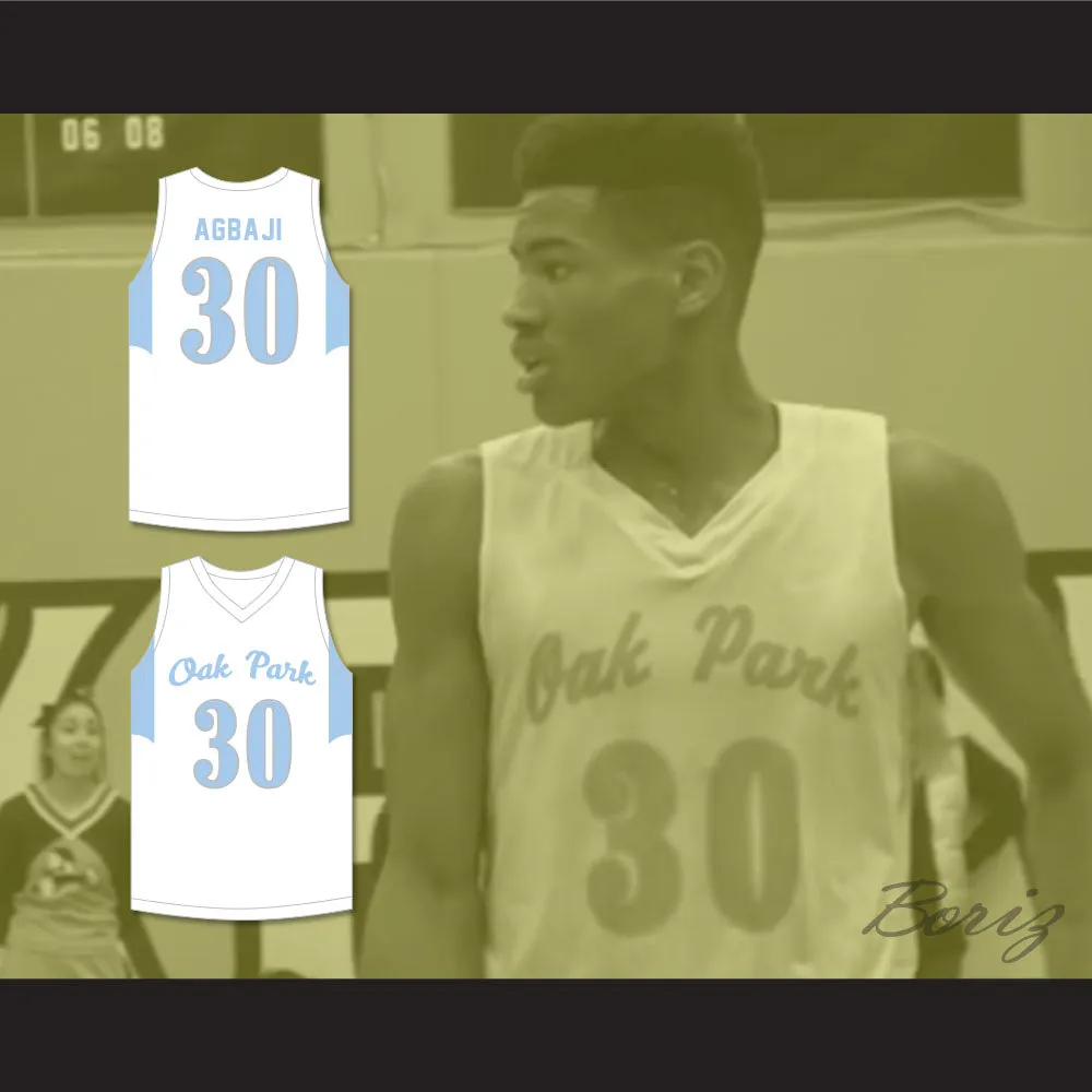 Ochai Agbaji 30 Oak Park High School Northmen White Basketball Jersey 2