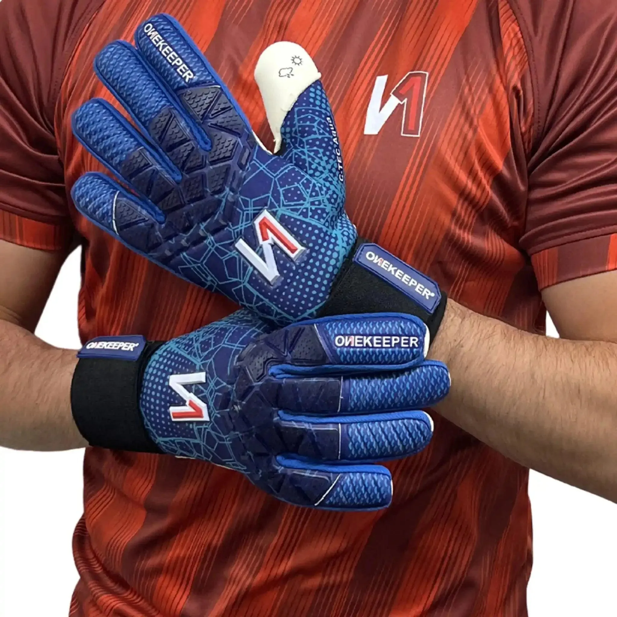 ONEKEEPER C-TEC Aqua Latex Blue - Pro Goalkeeper Gloves Sizes 8 to 12