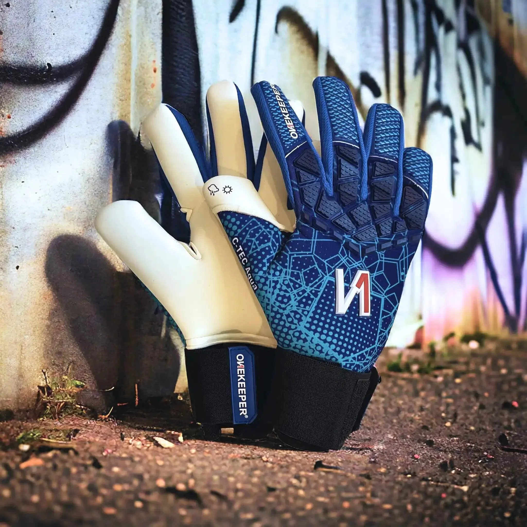 ONEKEEPER C-TEC Aqua Latex Blue - Pro Goalkeeper Gloves Sizes 8 to 12