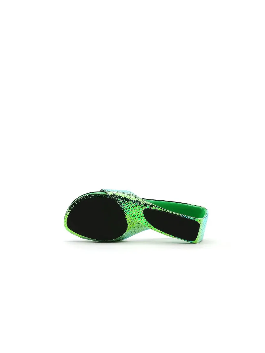 Open Twisted-Heel Leather Slide Sandal - Green