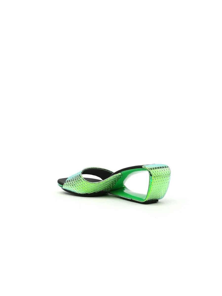 Open Twisted-Heel Leather Slide Sandal - Green