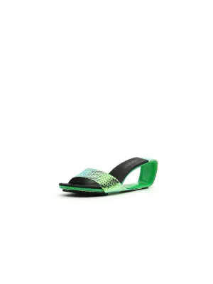 Open Twisted-Heel Leather Slide Sandal - Green