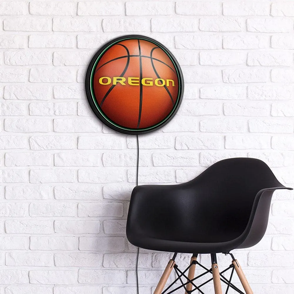 Oregon Ducks: Basketball - Round Slimline Lighted Wall Sign