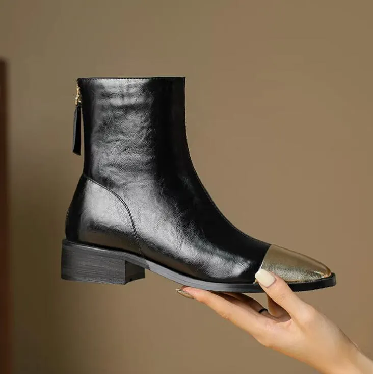 Petite Back Zipper Block Heel Ankle Boots TS104
