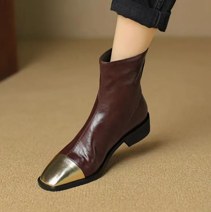 Petite Back Zipper Block Heel Ankle Boots TS104