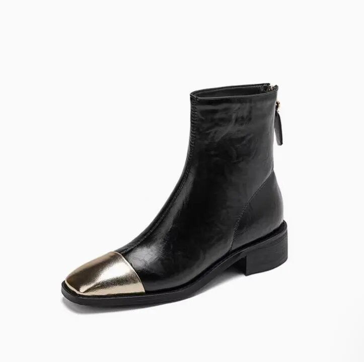 Petite Back Zipper Block Heel Ankle Boots TS104