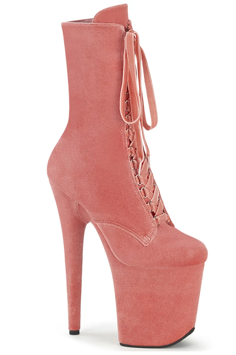 Pleaser USA Flamingo-1045VEL 8inch Pleaser Boots   Protectors - Blush Velvet