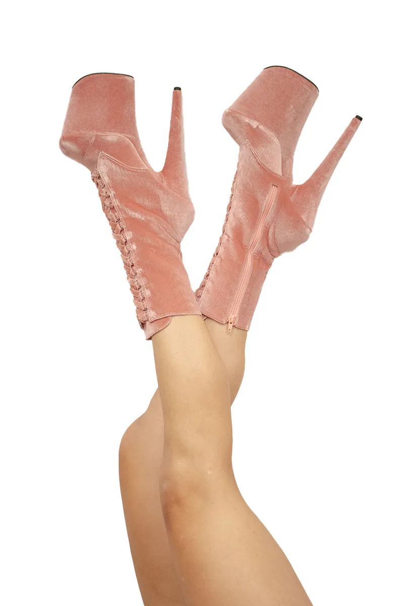 Pleaser USA Flamingo-1045VEL 8inch Pleaser Boots   Protectors - Blush Velvet