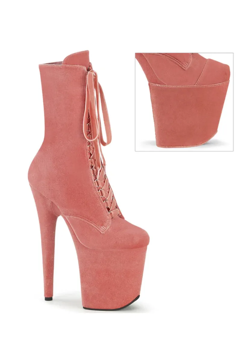 Pleaser USA Flamingo-1045VEL 8inch Pleaser Boots   Protectors - Blush Velvet