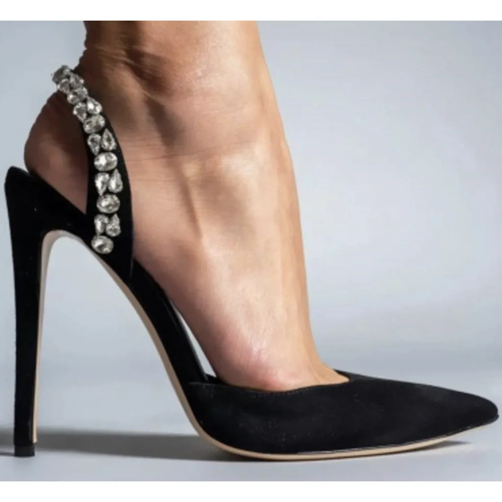 Point Toe Suede Crystals Pumps Shoes