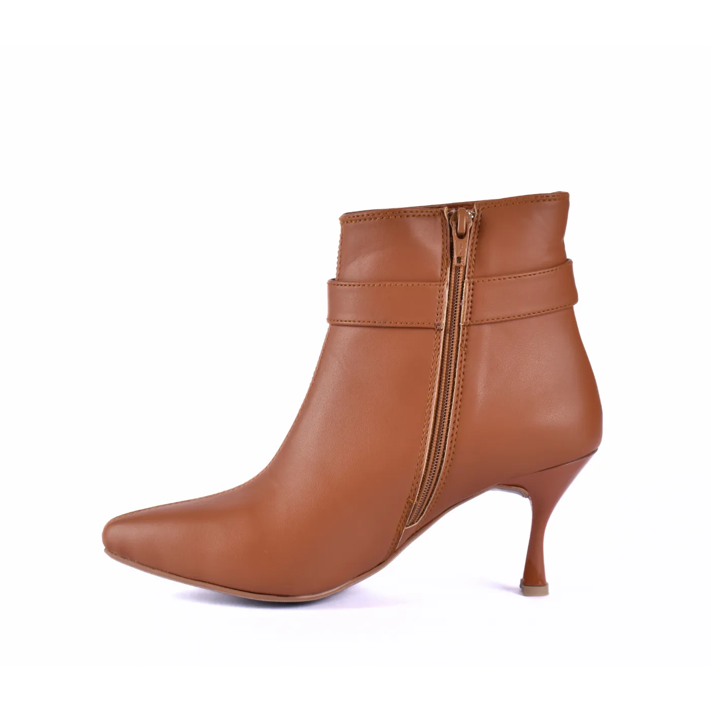 Pointed Heel Leather Ankle Boots With Details