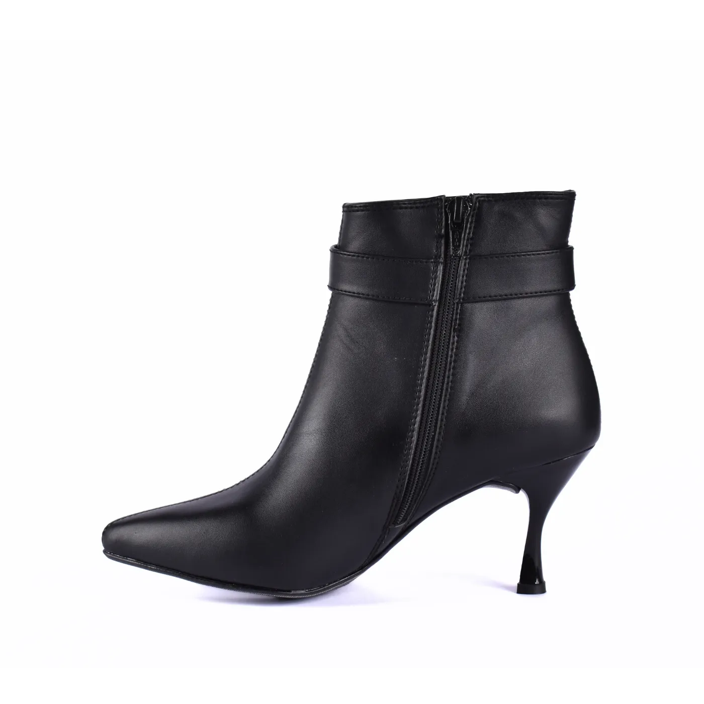 Pointed Heel Leather Ankle Boots With Details