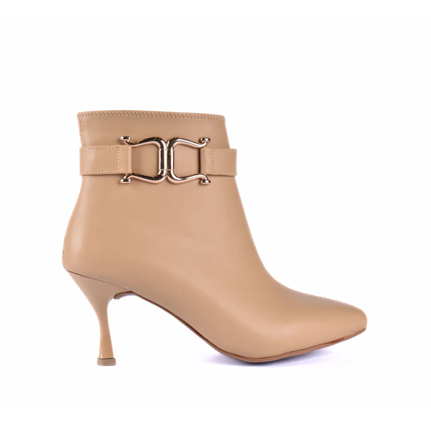 Pointed Heel Leather Ankle Boots With Details