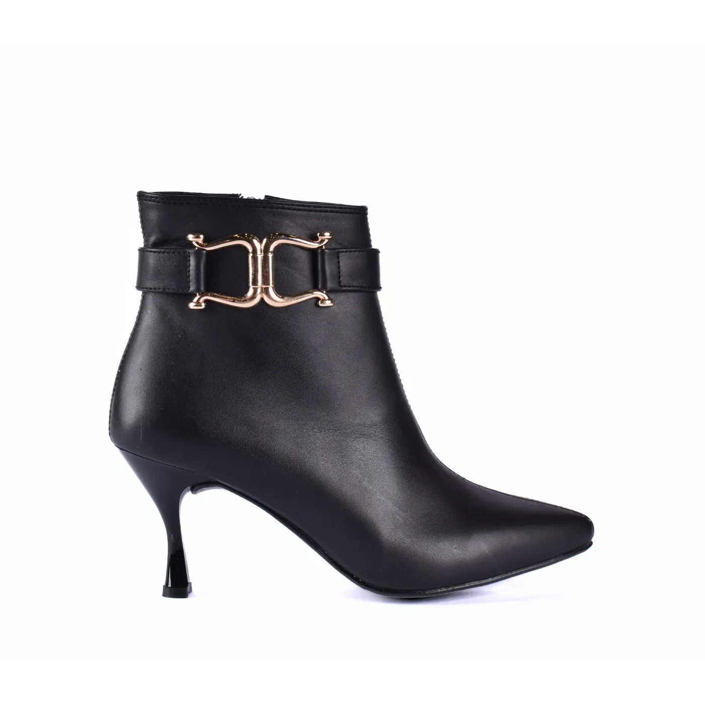 Pointed Heel Leather Ankle Boots With Details