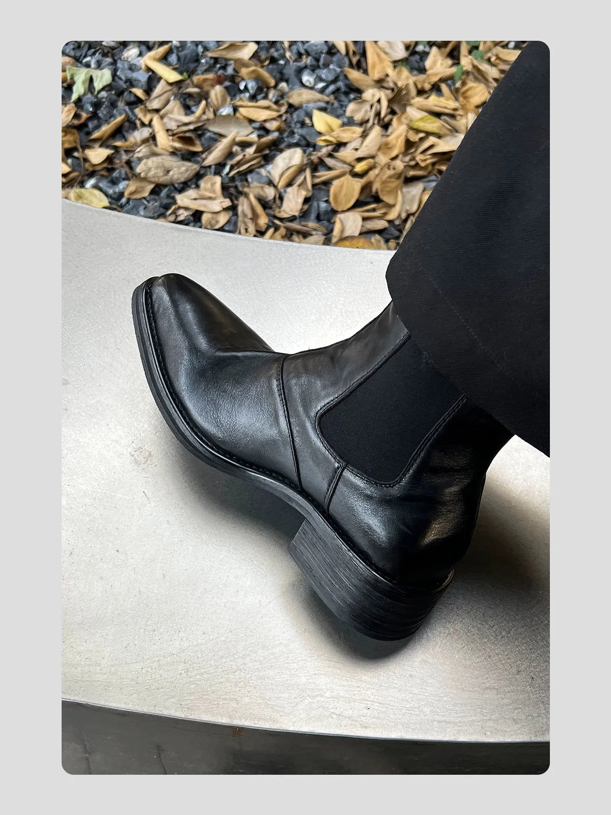 Pointed Toe Cowhide Chelsea Boots