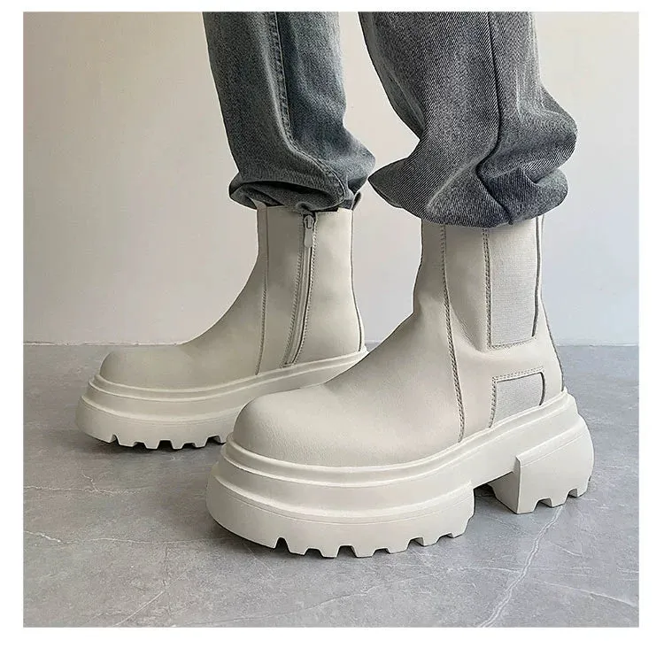 PU Leather Zipper Chelsea Boots