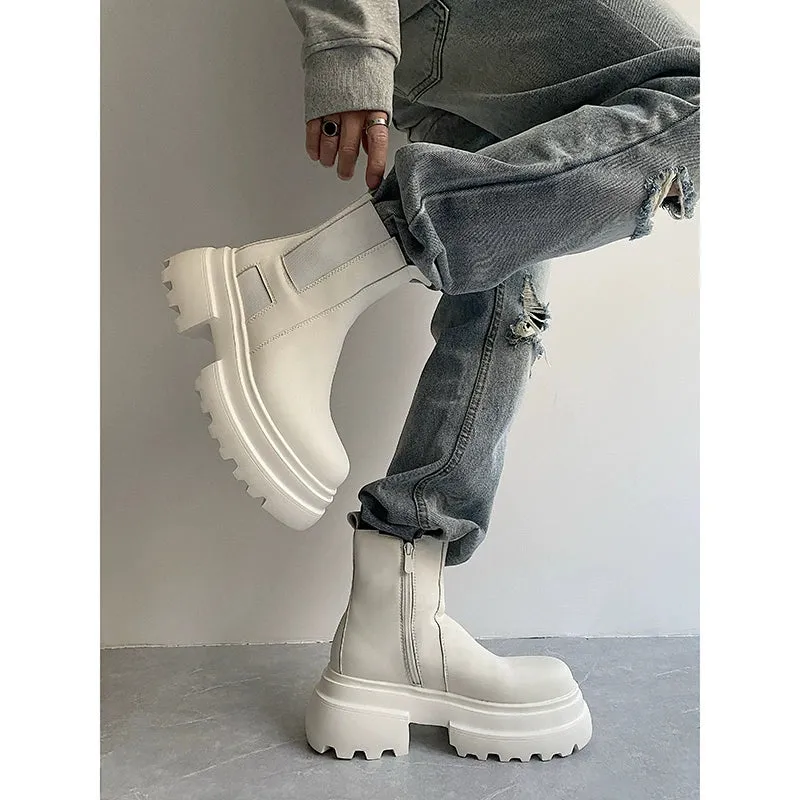 PU Leather Zipper Chelsea Boots