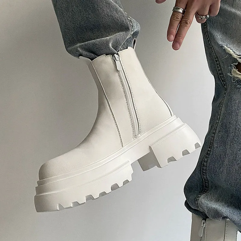 PU Leather Zipper Chelsea Boots