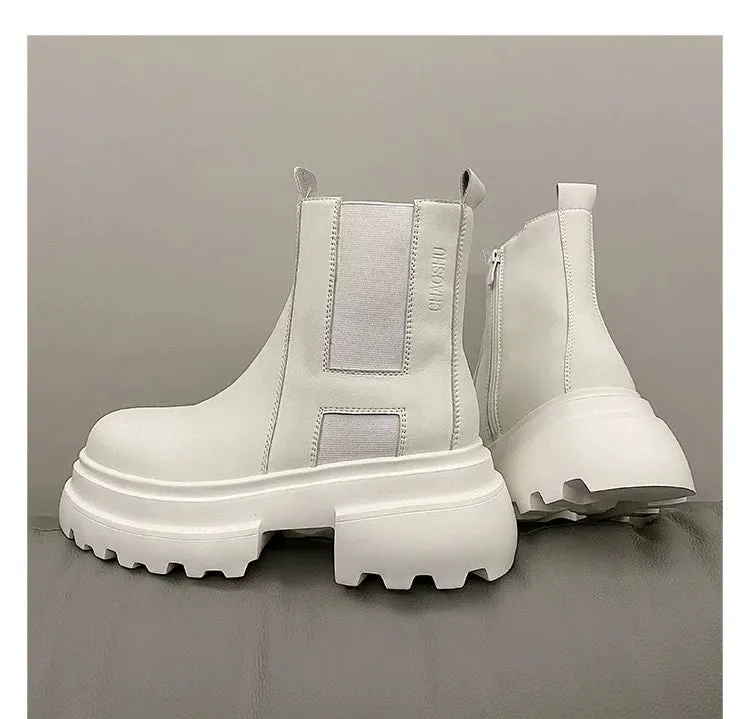 PU Leather Zipper Chelsea Boots