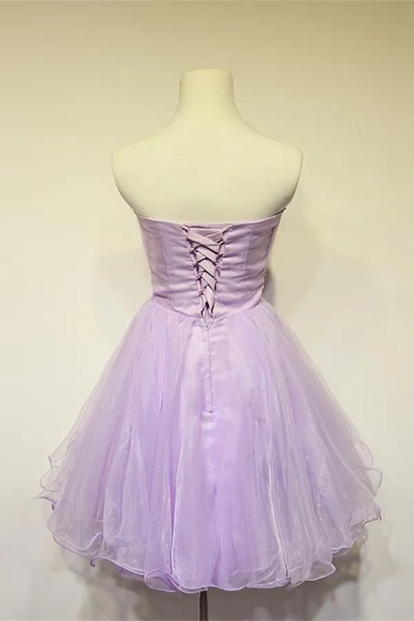 Purple Strapless High Low Beaded Lace Up Elegant Homecoming Dress K181