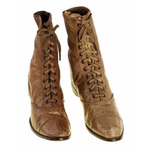 Rare Antique Childrens 1869 Civil War Era Tan High Lace Boots, Childrens Never Worn
