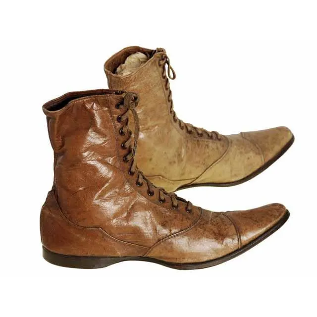 Rare Antique Childrens 1869 Civil War Era Tan High Lace Boots, Childrens Never Worn